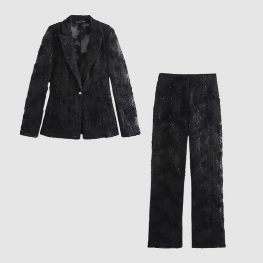 Eliza - Elegante set di blazer e pantaloni con texture floreale