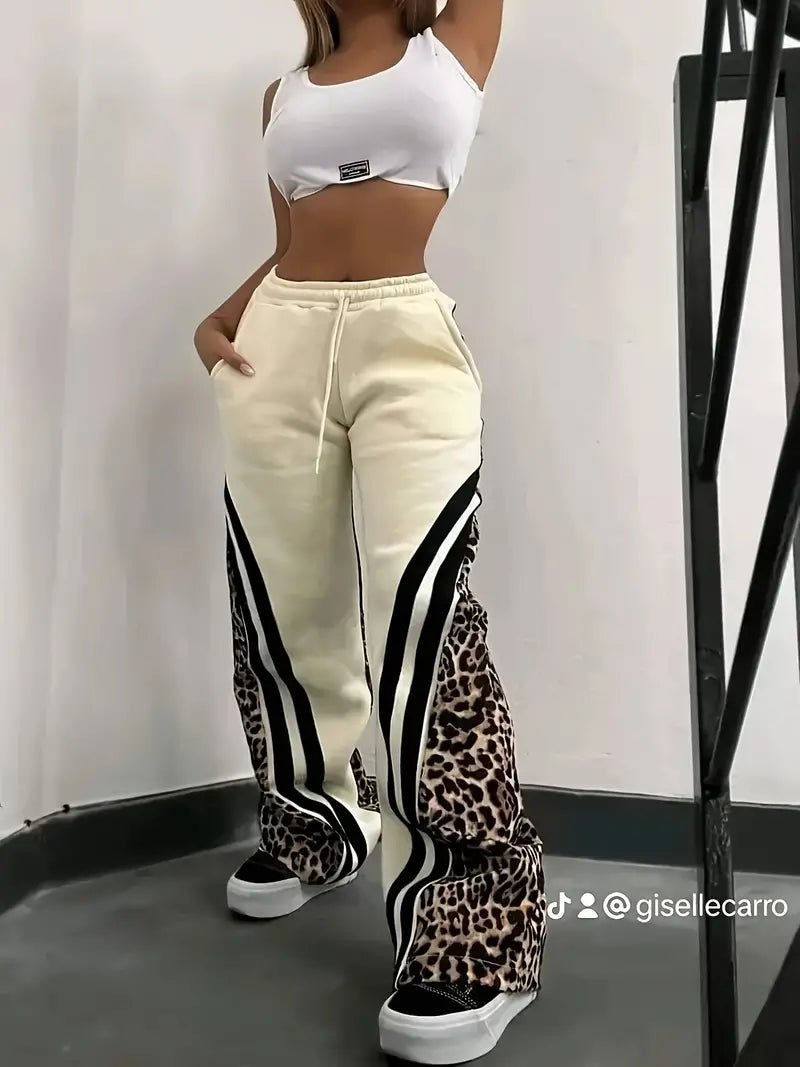 Beverly - Pantaloni da donna foderati in pile con stampa leopardata